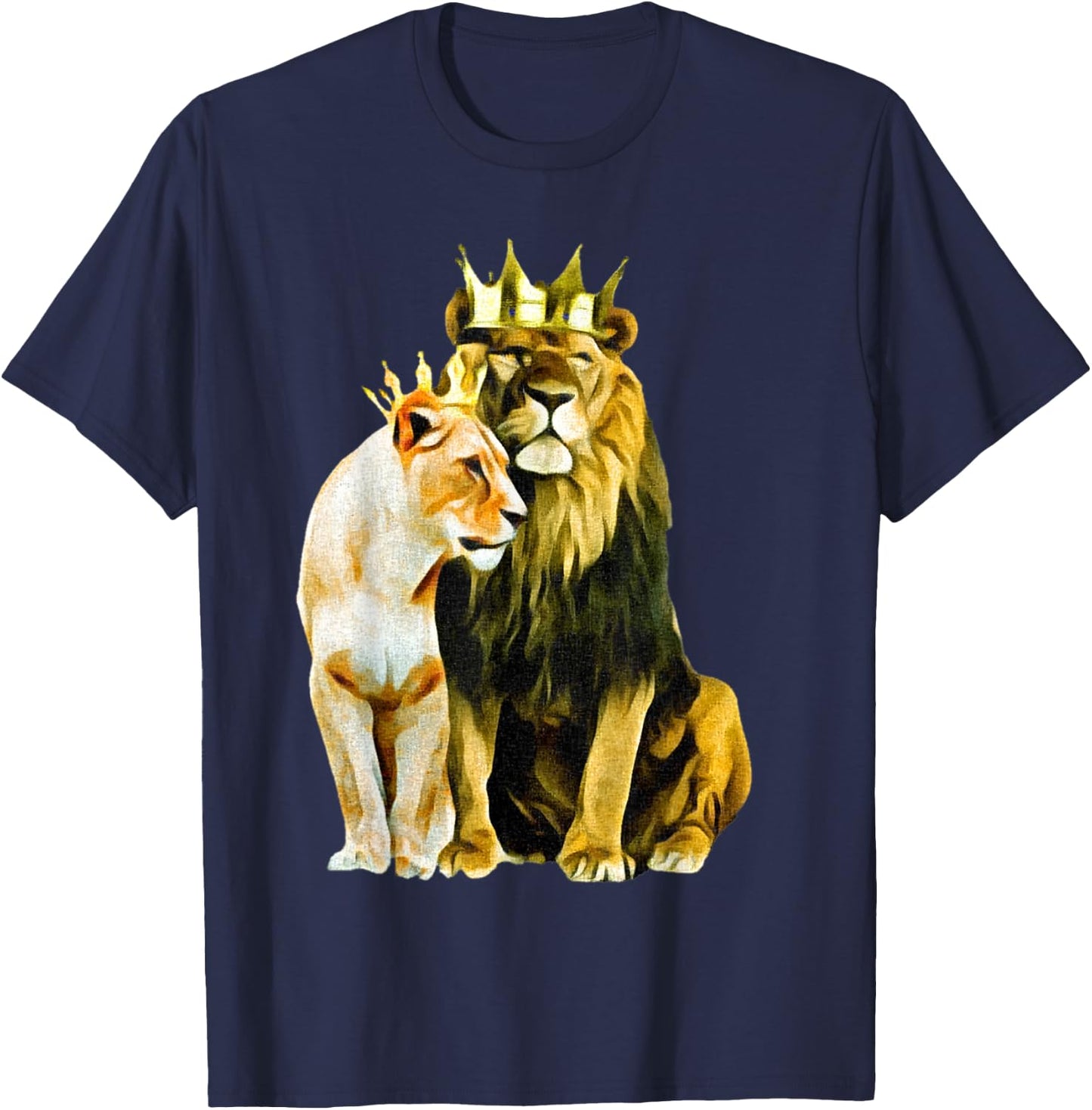 King Lion Crown Queen Lioness Crown T-Shirt - T-Shirt | Navy