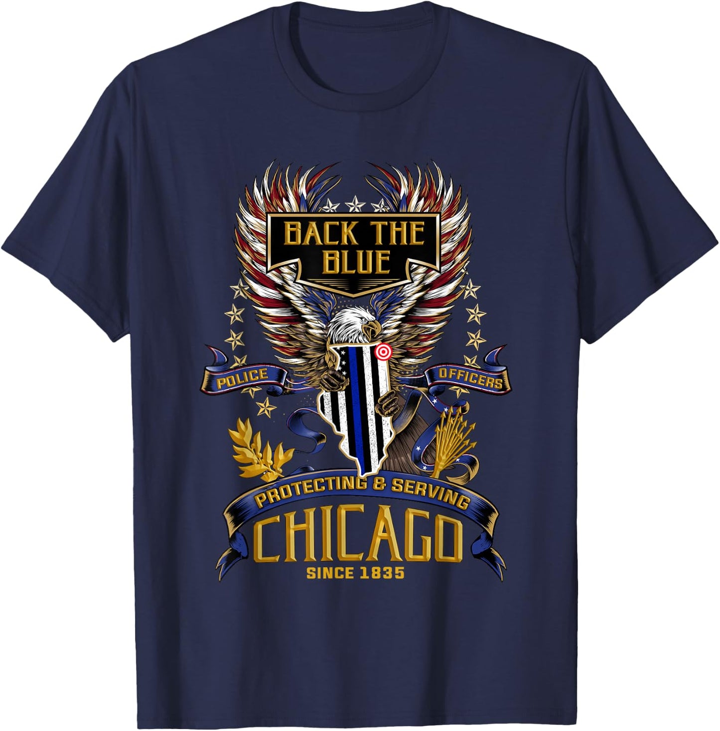 Police Support Back The Blue Chicago T-Shirt - T-Shirt | Navy