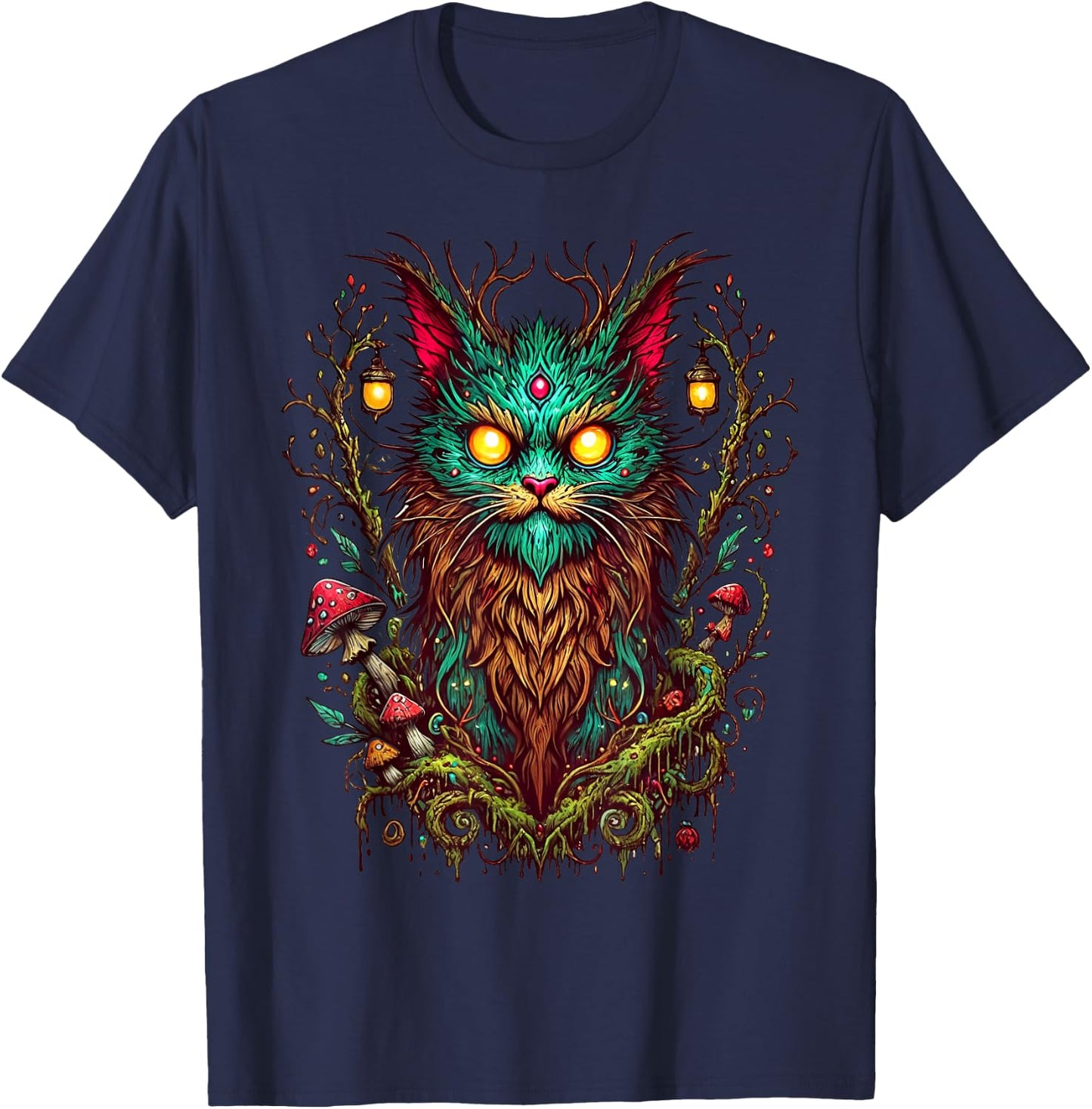 Magic Yule Cat Forest Spirit Mystic Feline Fantasy Witchcore Women Girls Kids T-Shirt - T-Shirt | Navy