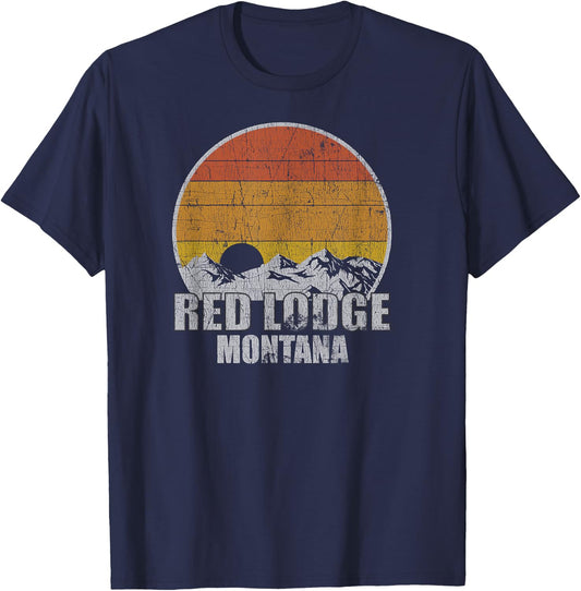 Retro Red Lodge Montana T-Shirt - T-Shirt | Navy