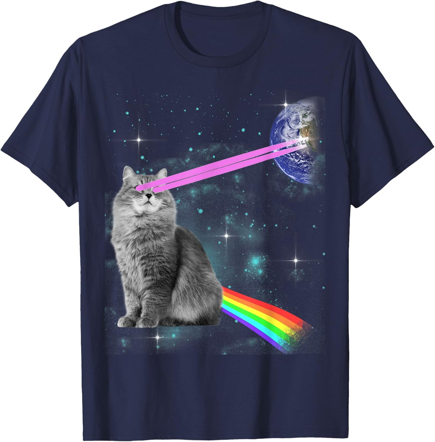 Laser Eyes Space Cat Women Kids T-Shirt - T-Shirt | Navy