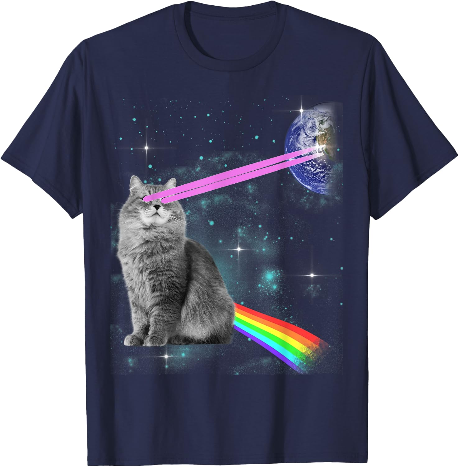 Laser Eyes Space Cat Women Kids T-Shirt - T-Shirt | Navy