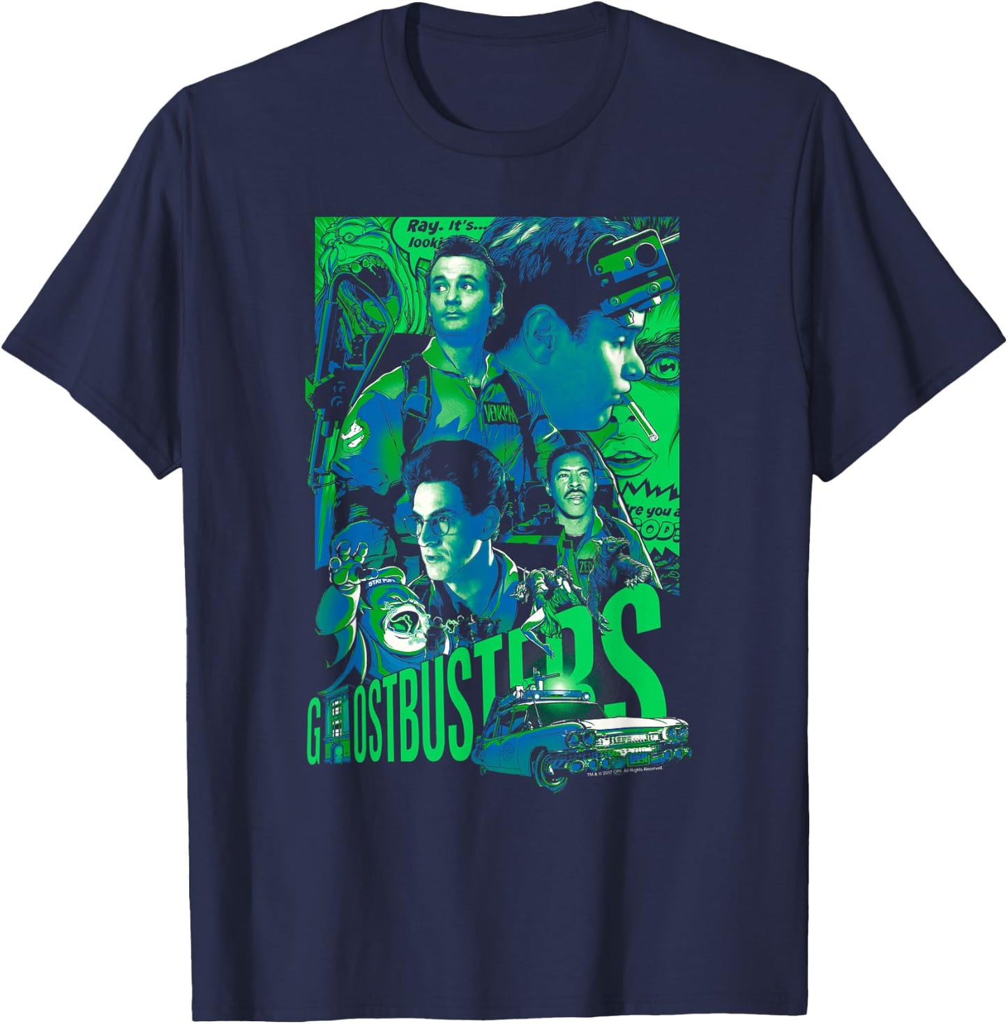 Ghostbusters Joshua Budich Illustrated Poster Retro Movie T-Shirt - T-Shirt | Navy