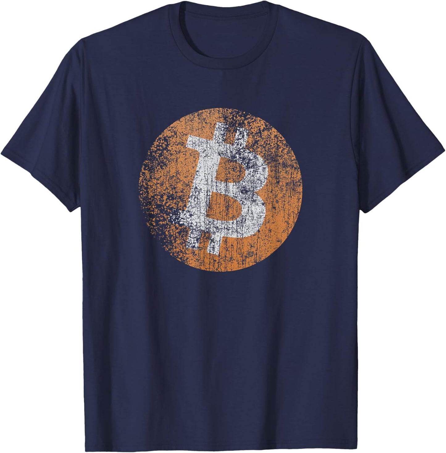 Vintage Distressed Bitcoin Logo Design, Retro Crypto, Money T-Shirt - T-Shirt | Navy