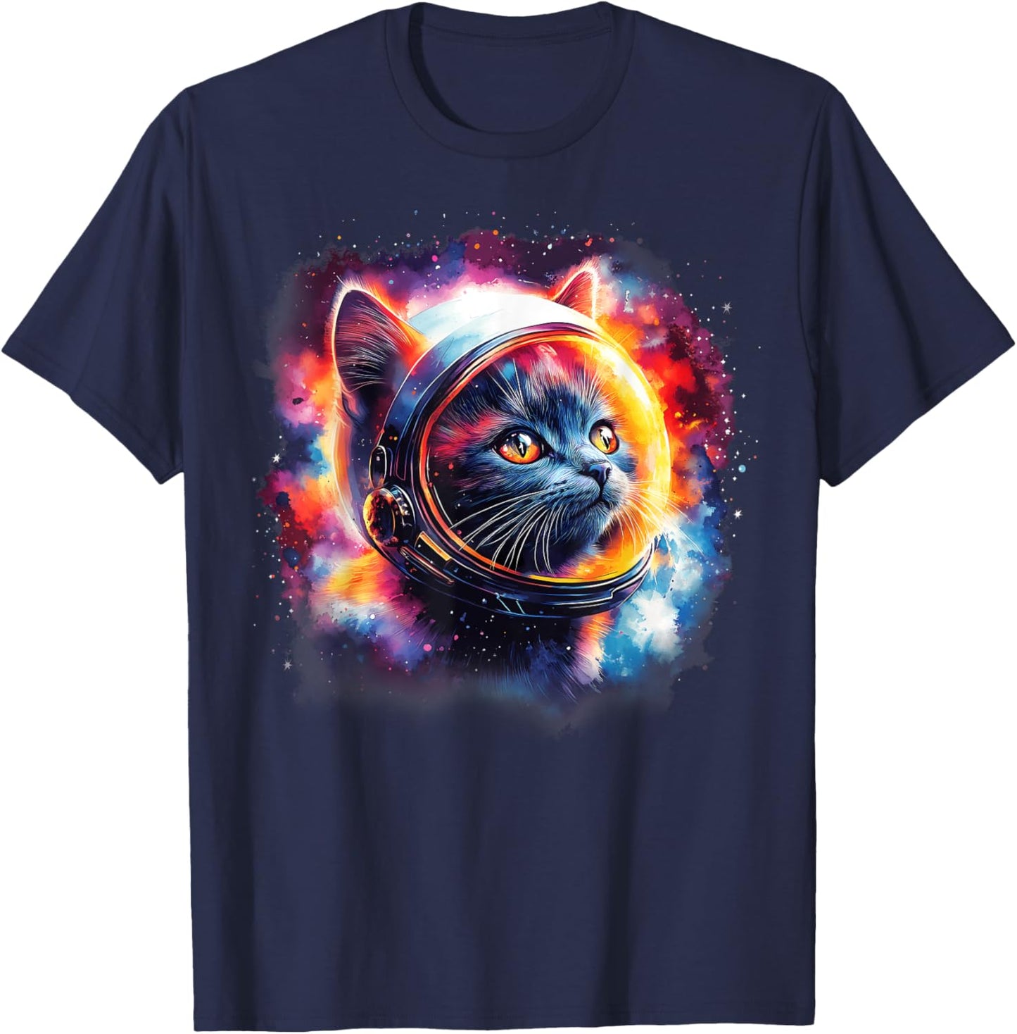 Funny Space Astronaut Cat Galaxy Outer Space Kitten Spaceman T-Shirt - T-Shirt | Navy