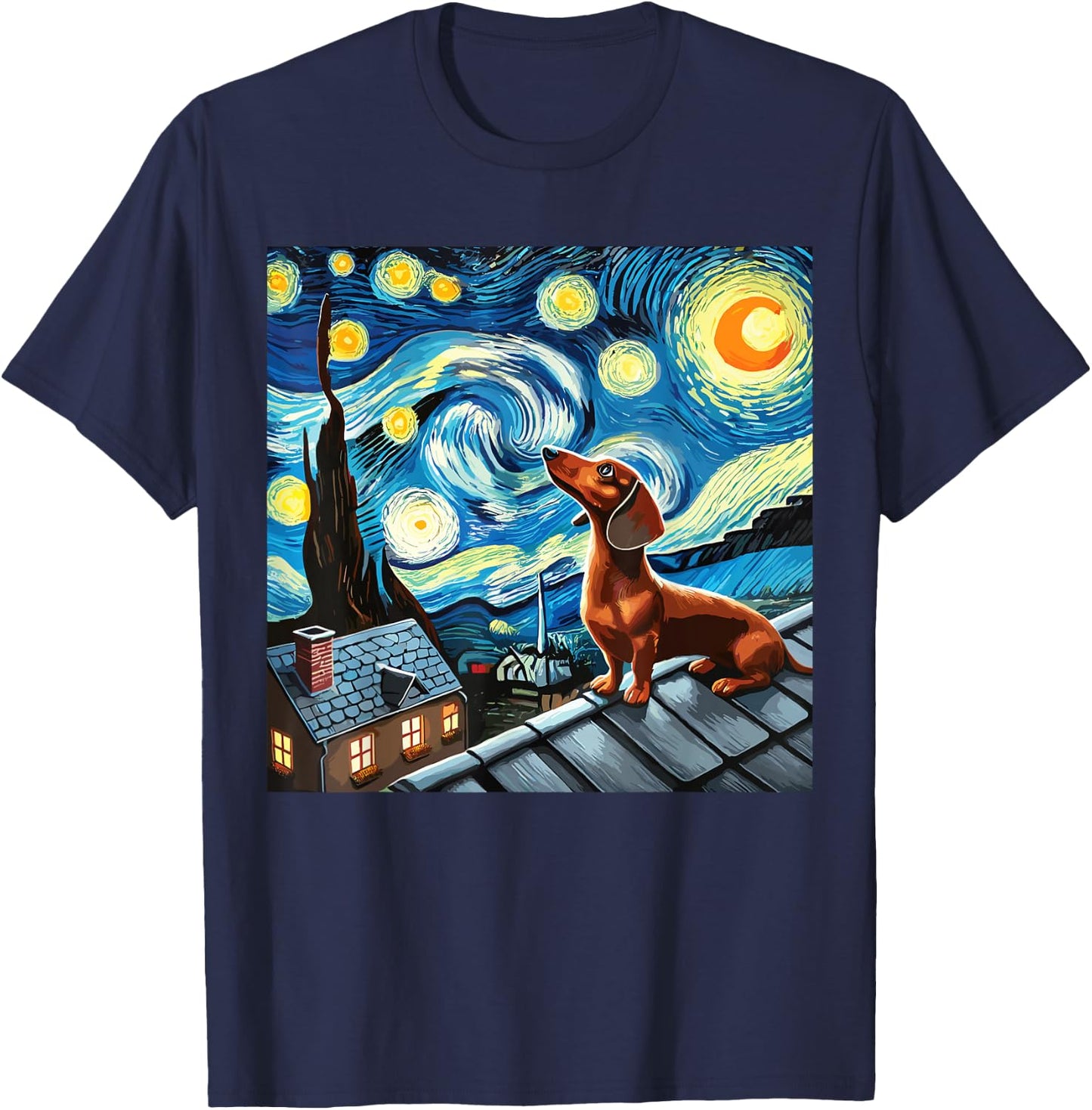 Dachshund Starry Night Sky Dachshund T-Shirt - T-Shirt | Navy