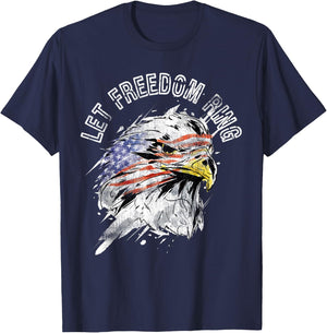 Patriotic American Bald Eagle US Flag Let Freedom Ring Quote T-Shirt - T-Shirt | Navy