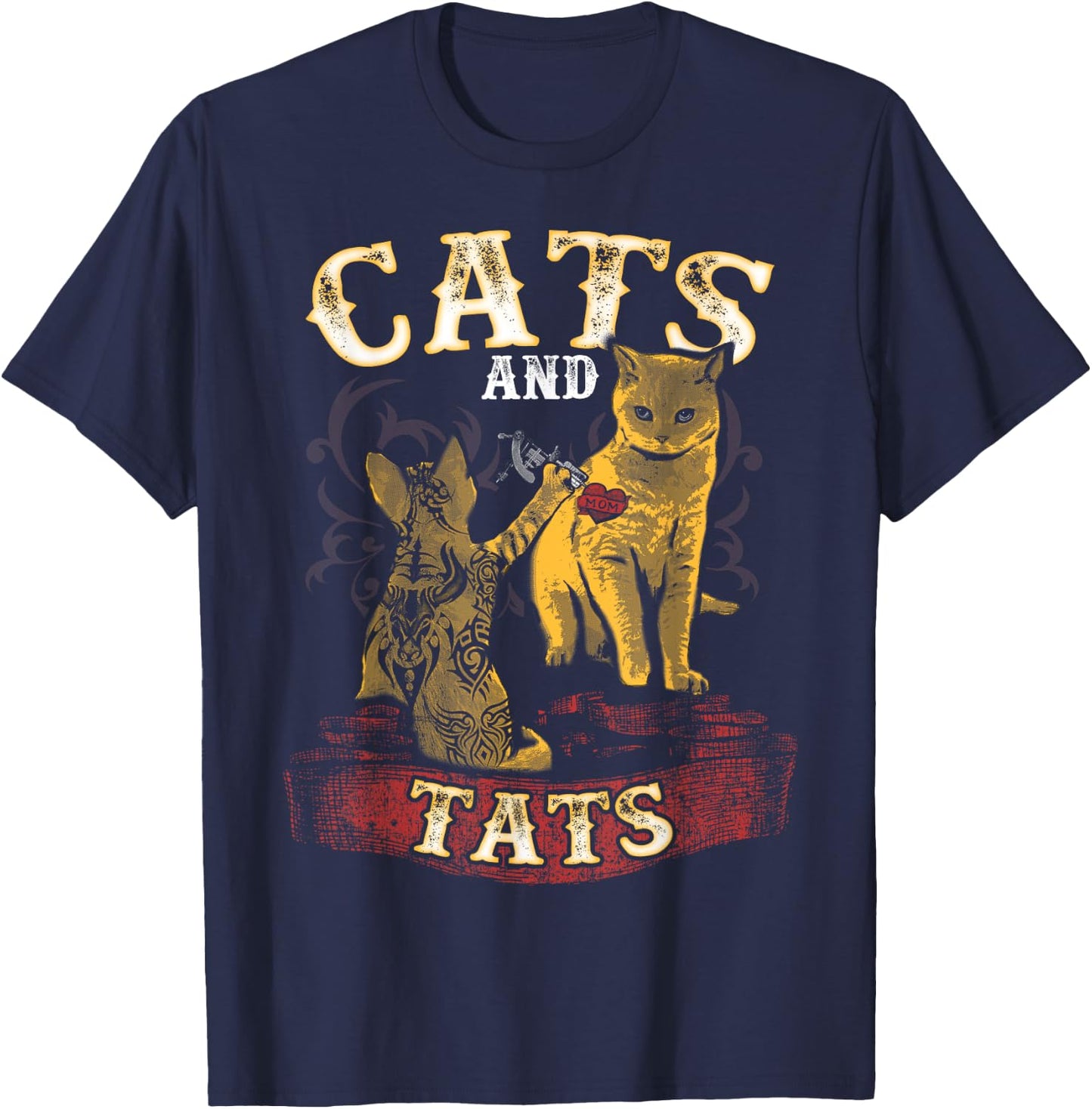 Cats And Tats - Funny Inked Cat Owner Tattoo Lover Men Women Girls Kids T-Shirt - T-Shirt | Navy