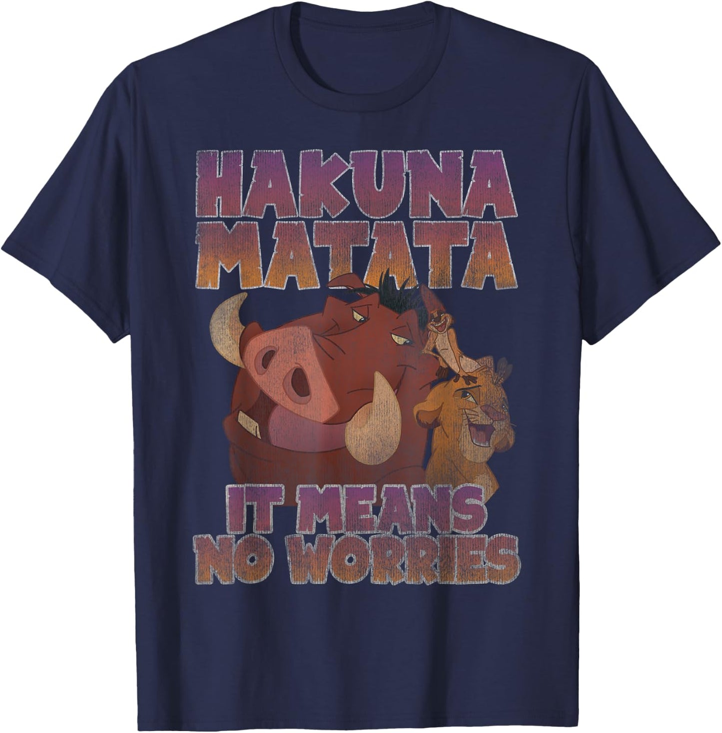 Disney The Lion King Hakuna Matata Distressed Group Shot T-Shirt - T-Shirt | Navy