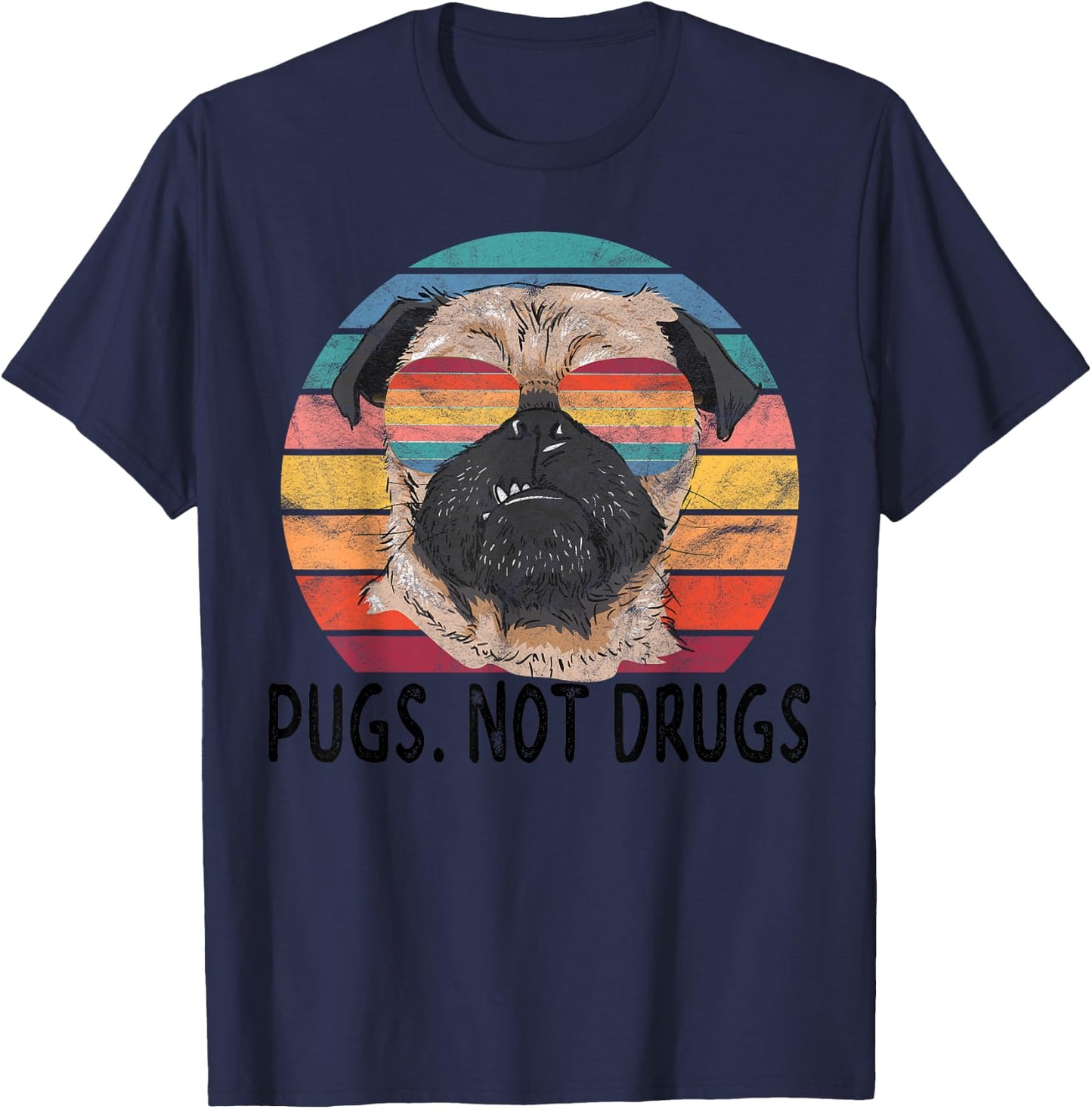 Pugs Not Drugs Funny Pug Lover Retro Vintage T-Shirt - T-Shirt | Navy