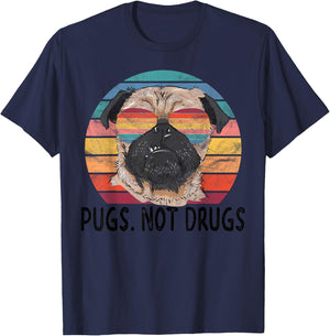 Pugs Not Drugs Funny Pug Lover Retro Vintage T-Shirt - T-Shirt | Navy