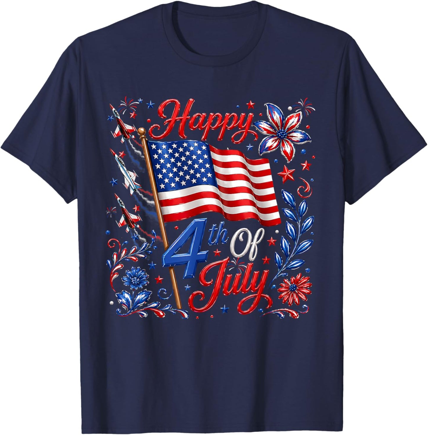 Happy 4th of July Fourth USA Flag Us American Men Women T-Shirt - T-Shirt | Navy