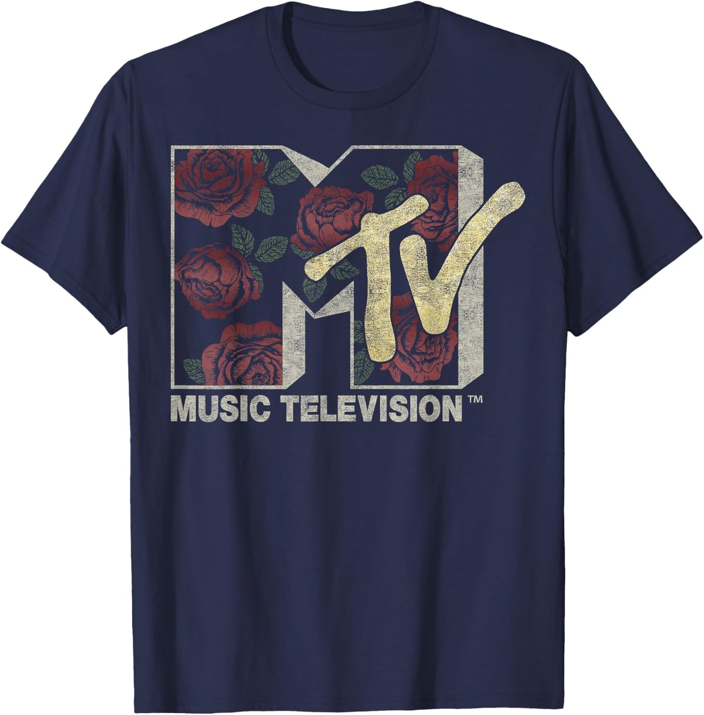 MTV Rose Floral Music Television Logo T-Shirt - T-Shirt | Navy