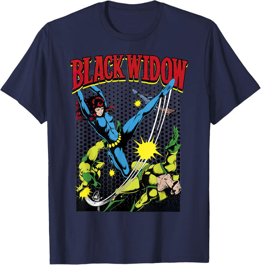 Marvel Black Widow Classic Retro Comic Swing Graphic T-Shirt - T-Shirt | Navy