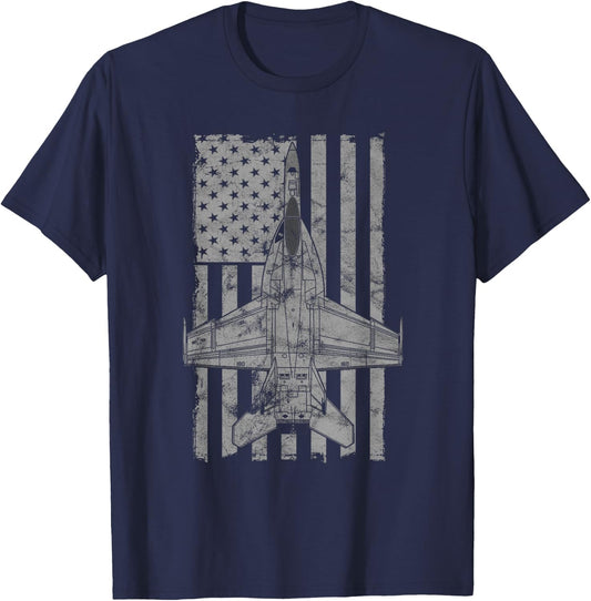 F-18 F/A-18E Super Hornet Jet Airplane Vintage Flag T-Shirt - T-Shirt | Navy