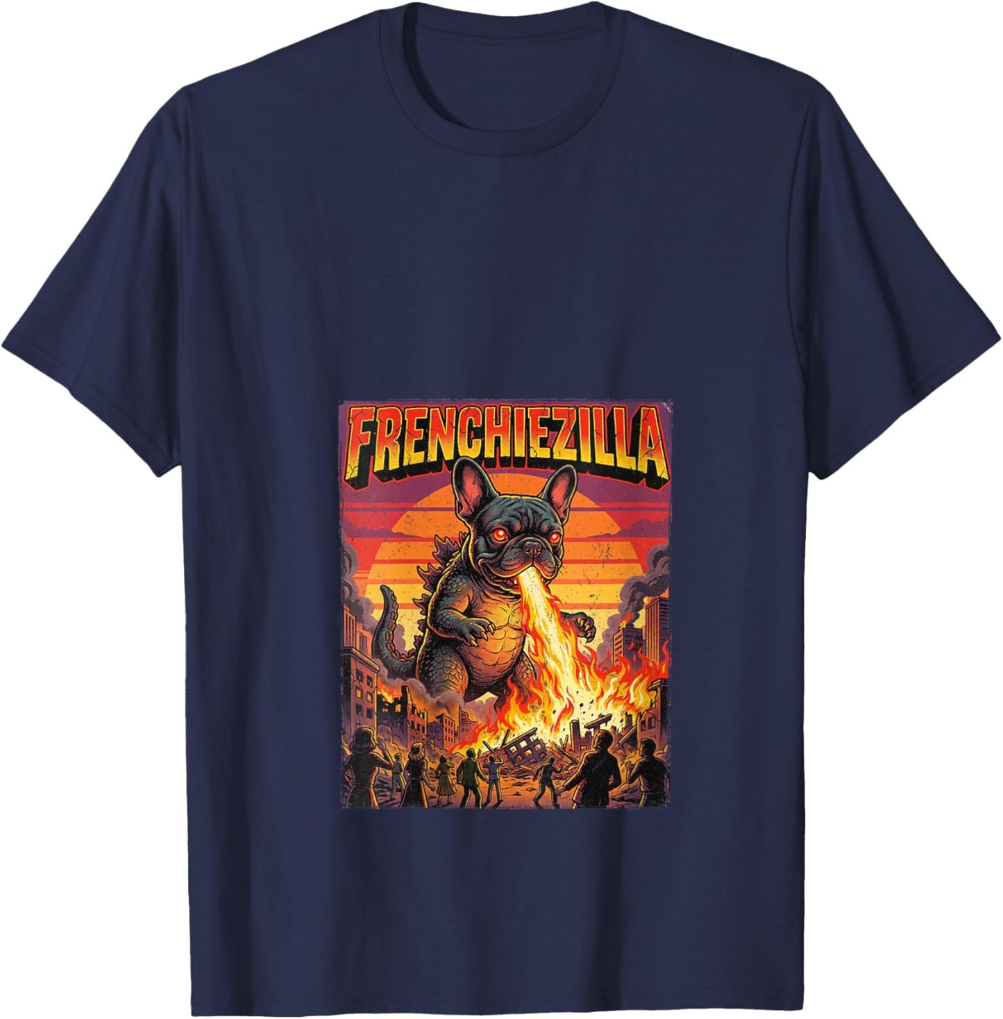 Women's Frenchiezilla Giant French Bulldog Dog Monster Frenchie V-Neck T-Shirt - T-Shirt | Navy
