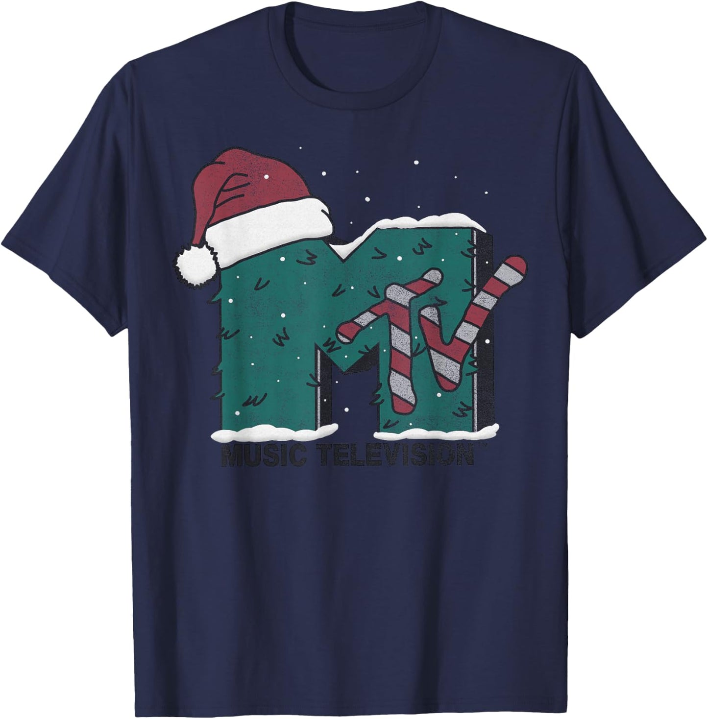 MTV Music Television Candy Cane Christmas T-Shirt - T-Shirt | Navy