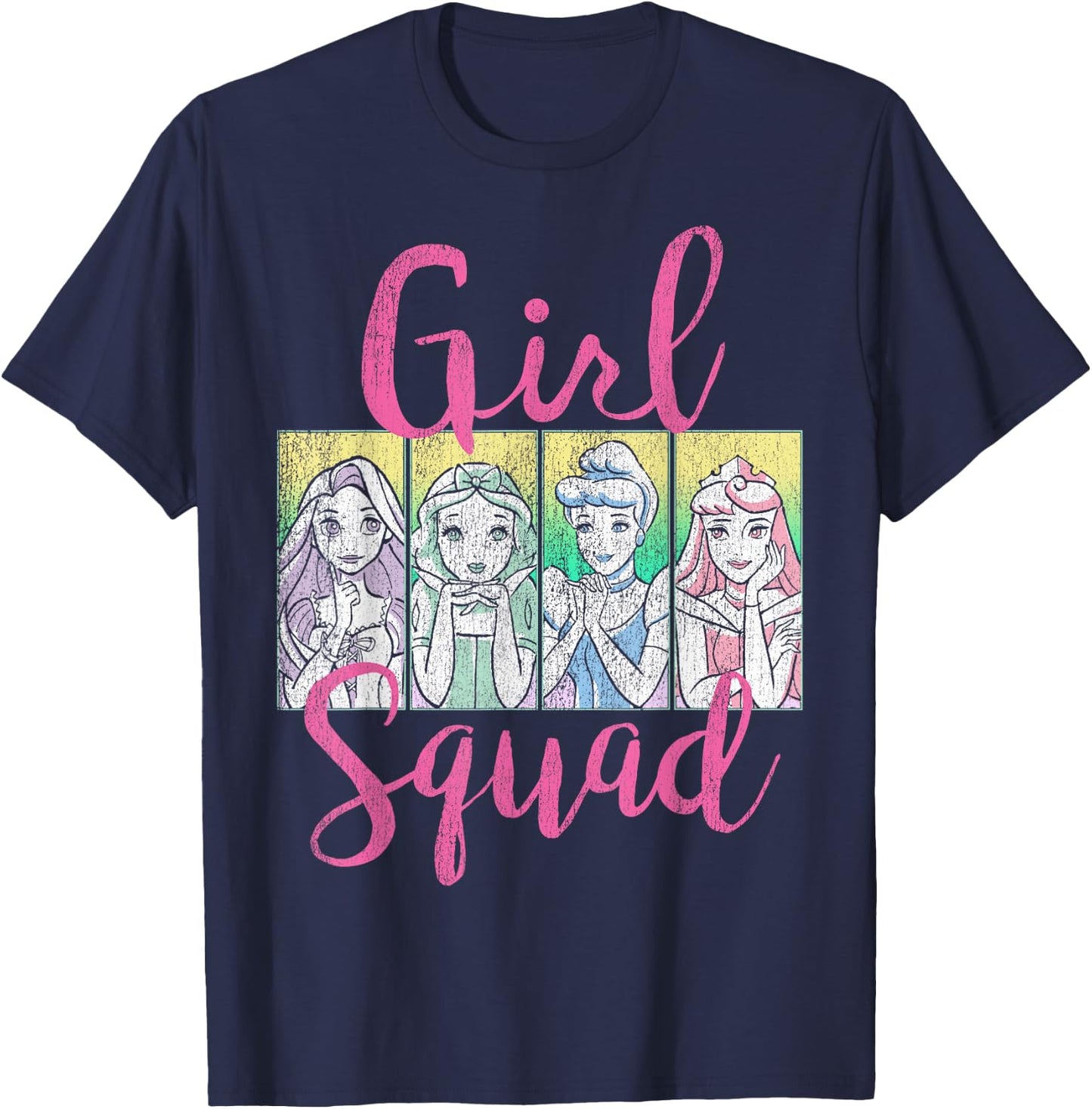 Disney Princess Girls Squad Group Shot Retro Graphic T-Shirt - T-Shirt | Navy