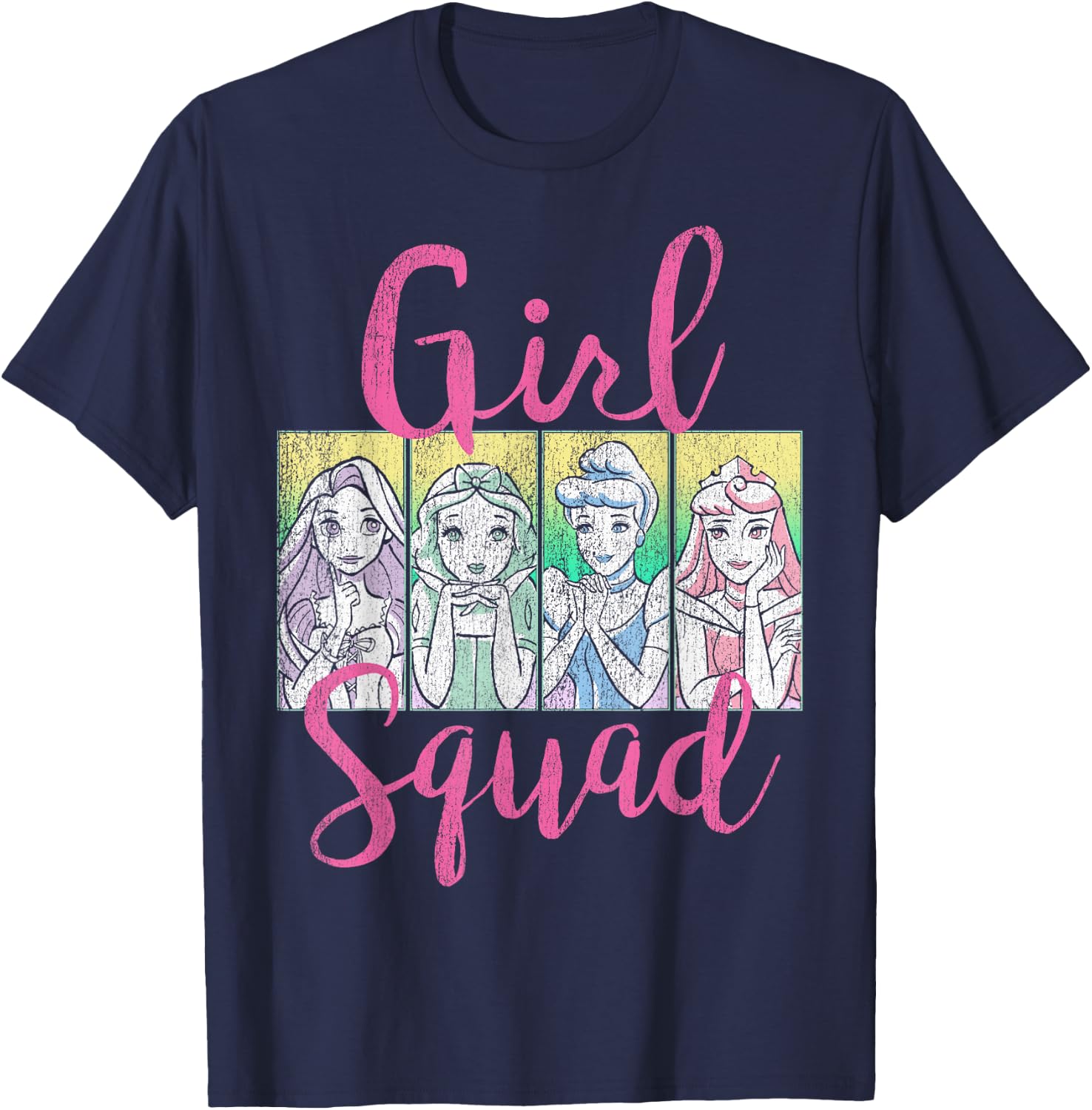 Disney Princess Girls Squad Group Shot Retro Graphic T-Shirt - T-Shirt | Navy