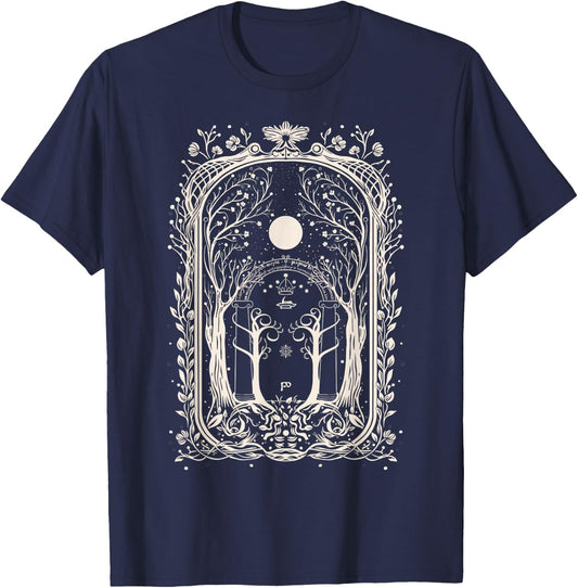 Fantasy Gate To Moria Goth Grunge Aesthetic Y2K T-Shirt - T-Shirt | Navy