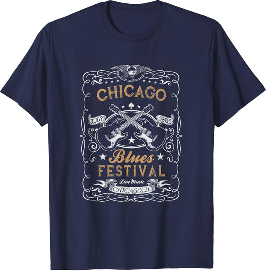 Chicago Blues Festival Blues Guitar T-Shirt - T-Shirt | Navy