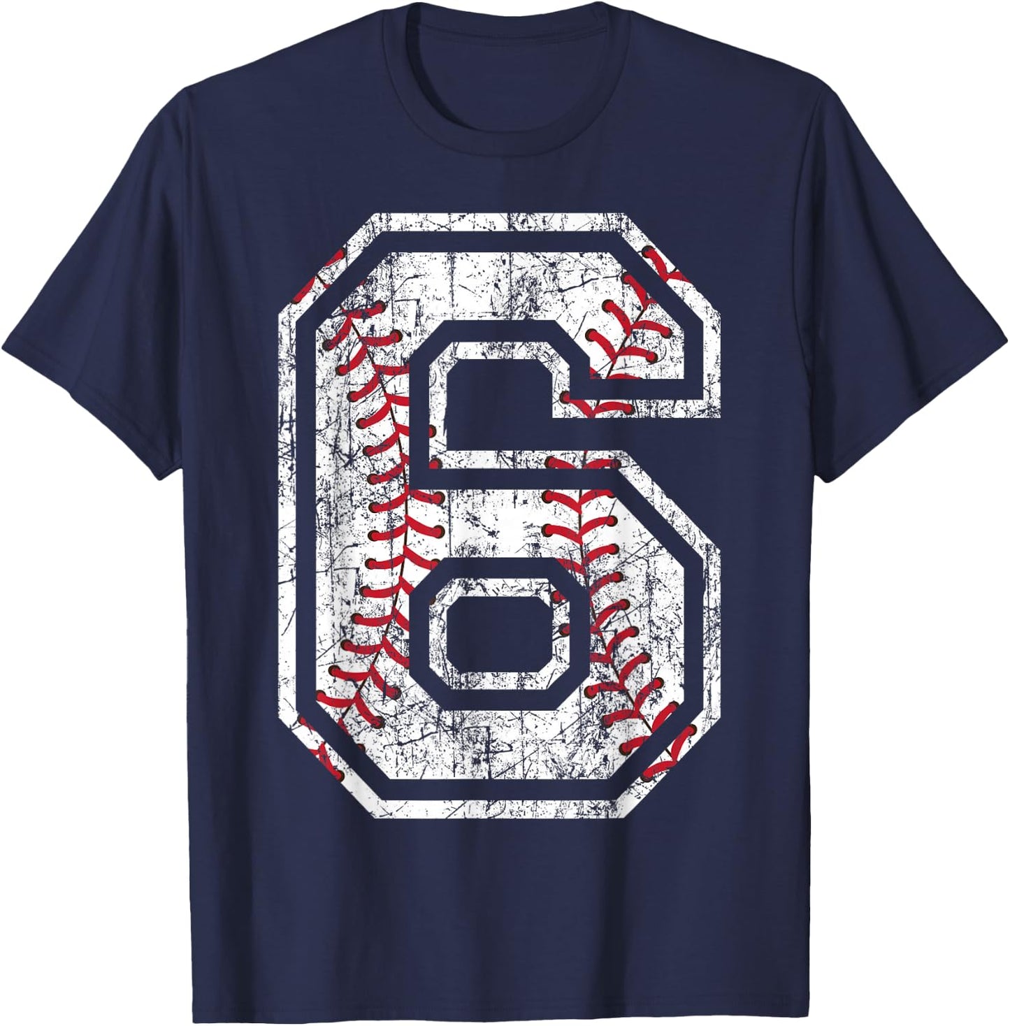 Baseball Jersey Number 6 Vintage Distressed 6th Birthday T-Shirt - T-Shirt | Navy