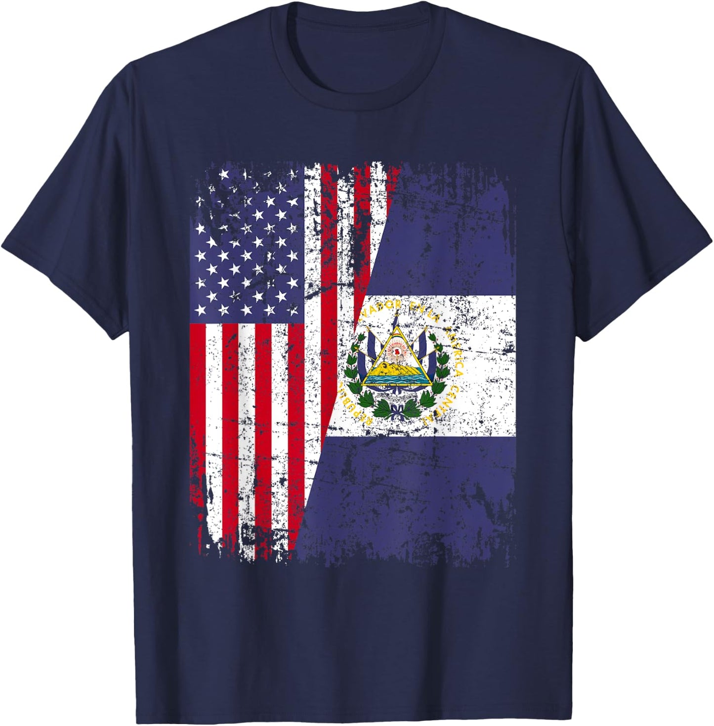 SALVADORAN ROOTS | Half American Flag | EL SALVADOR Women Kids Men T-Shirt - T-Shirt | Navy