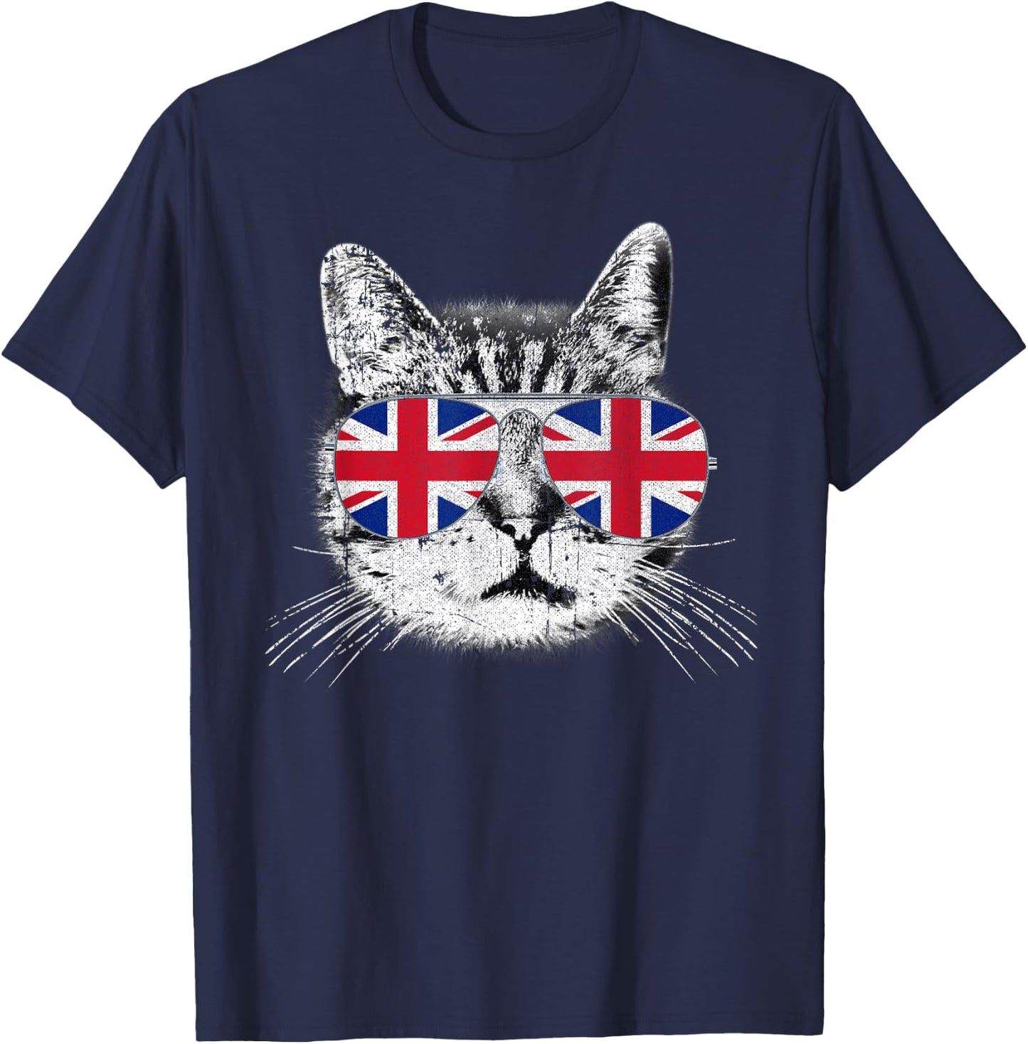 UK Union Jack Flag English England Cat Lover Pride British Men Women Kids T-Shirt - T-Shirt | Navy