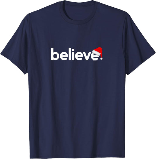 Christmas Shirts Women Kids Believe Xmas Cute Idea T-Shirt - T-Shirt | Navy
