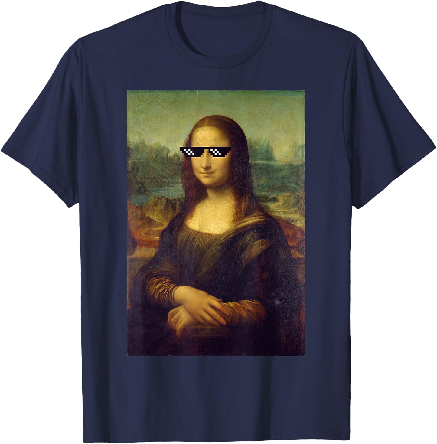Funny Mona Lisa Meme Sunglasses T Shirt T-Shirt - T-Shirt | Navy