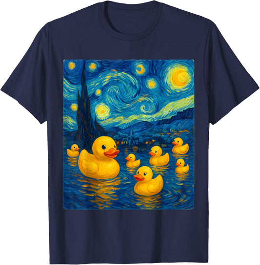 Starry Night Rubber Duckies – Funny Van Gogh Style Art T-Shirt - T-Shirt | Navy