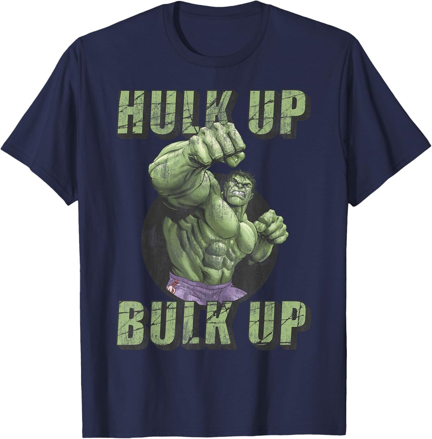 Marvel The Incredible Hulk Tough Hulk Up Bulk Up Badge T-Shirt - T-Shirt | Navy