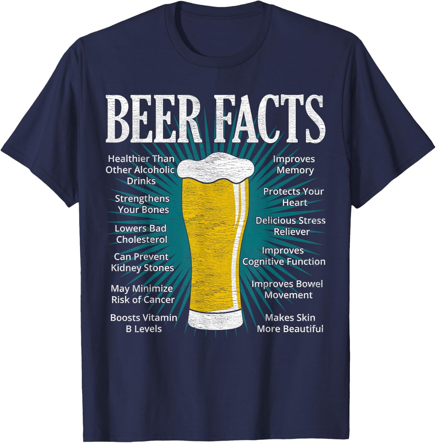 Beer Facts Beer Lover Funny T-Shirt - T-Shirt | Navy
