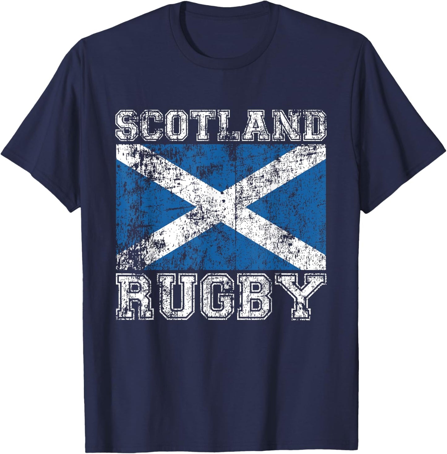 Scotland Rugby - Vintage Style Saltire Scottish Flag T-Shirt - T-Shirt | Navy