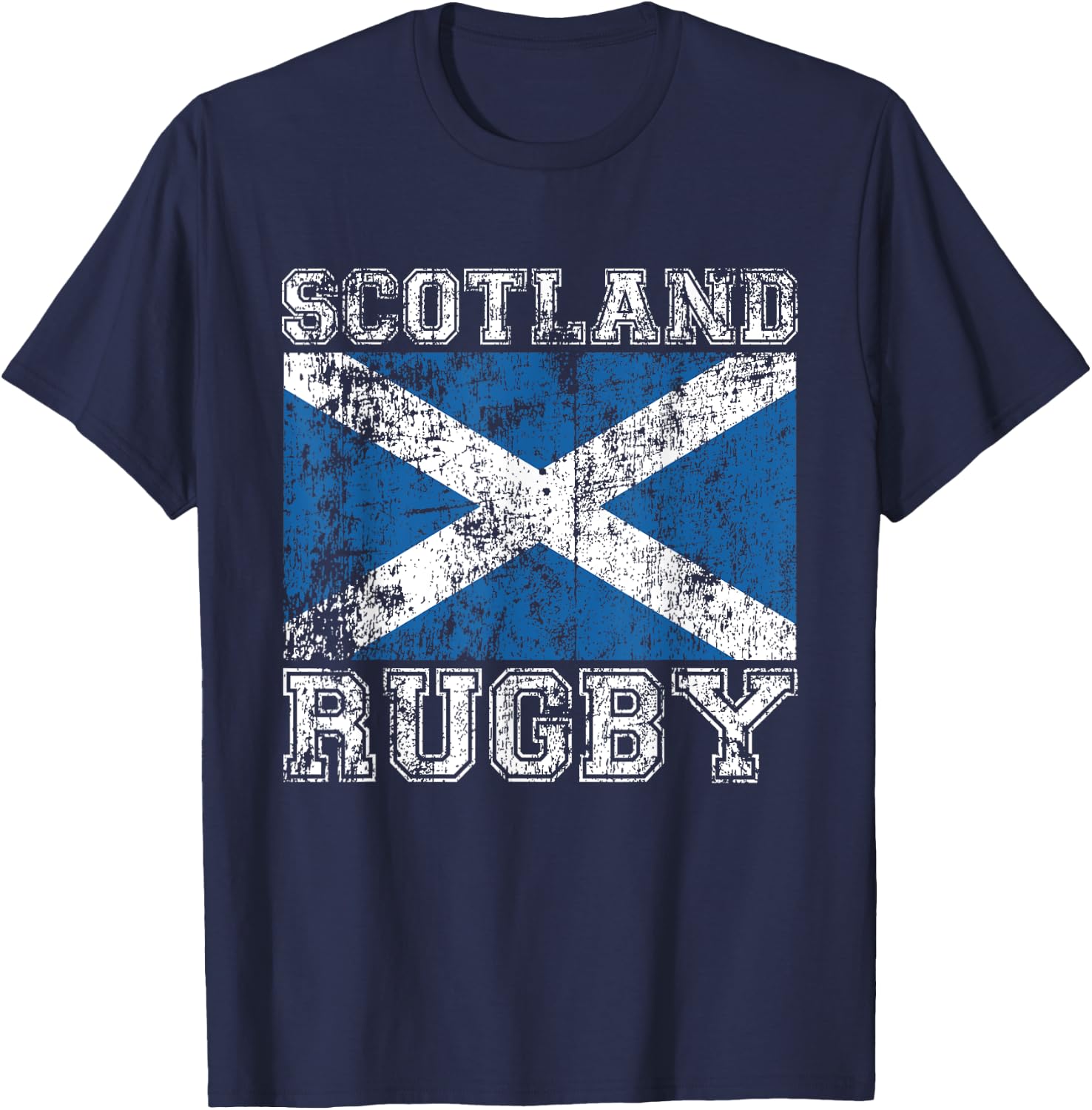 Scotland Rugby - Vintage Style Saltire Scottish Flag T-Shirt - T-Shirt | Navy