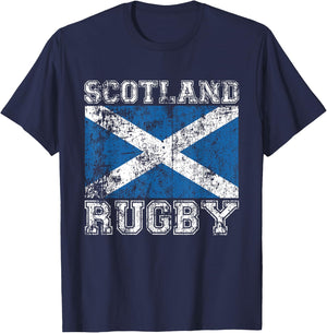 Scotland Rugby - Vintage Style Saltire Scottish Flag T-Shirt - T-Shirt | Navy