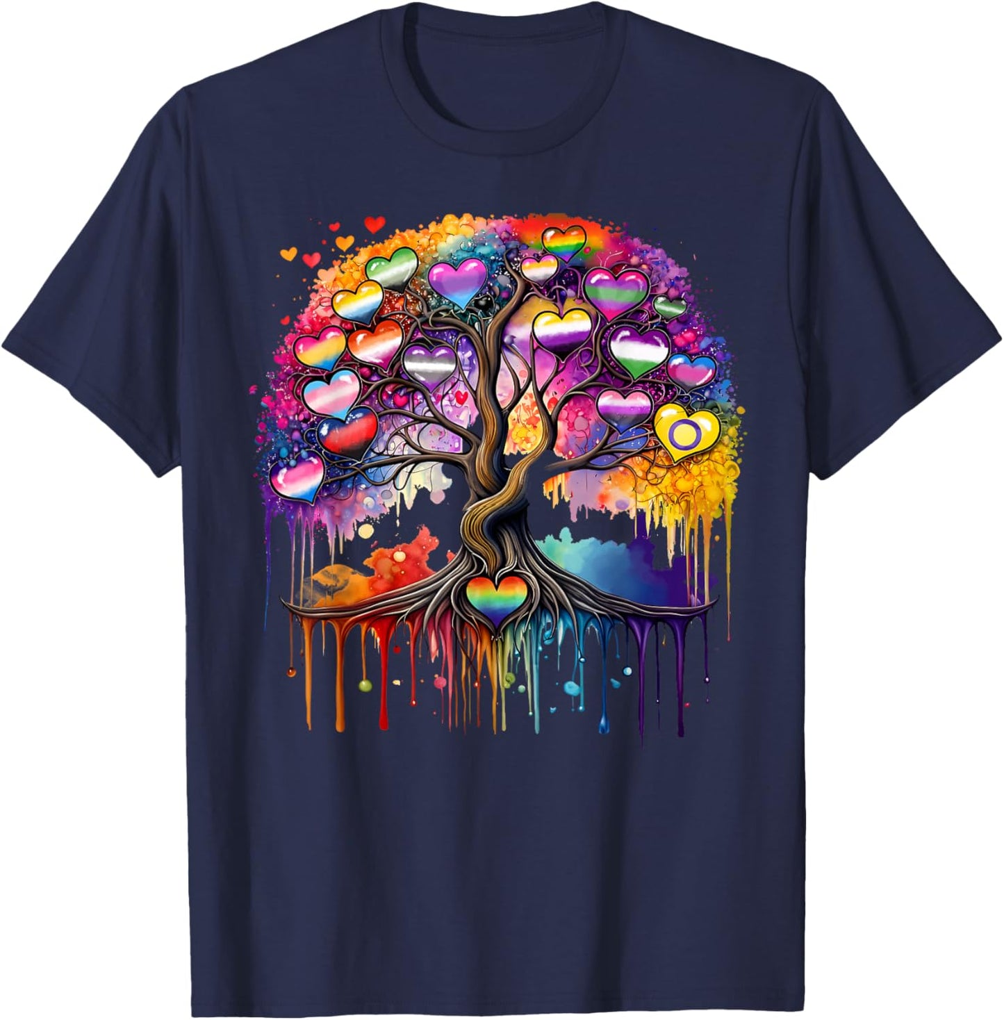 Tree Heart Dripping LGBT Gay Lesbian Bisexual Trans Pride T-Shirt - T-Shirt | Navy