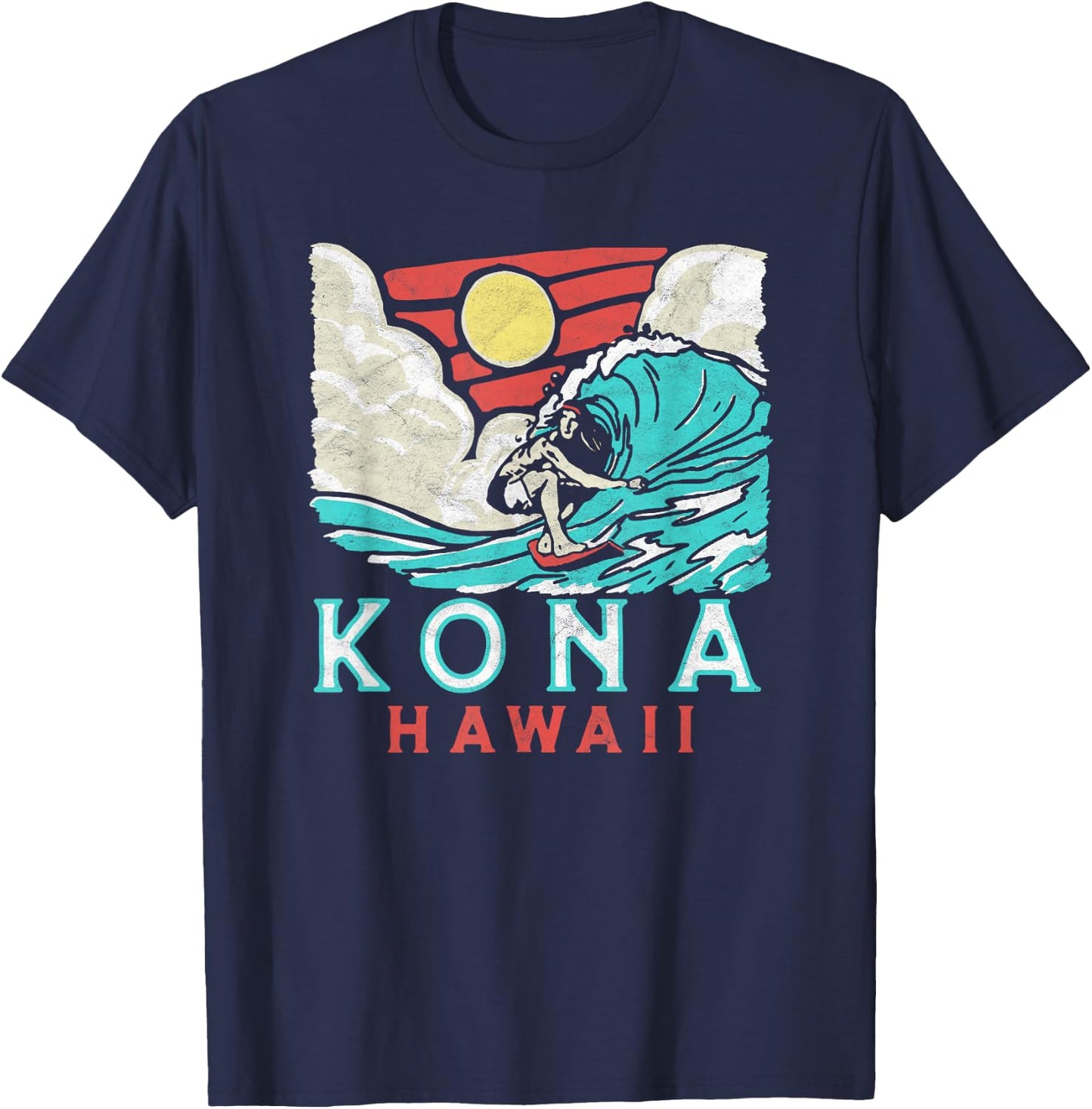 Kona Hawaii Vintage Surfer Retro Vibe 80's Surf Vibe Graphic T-Shirt - T-Shirt | Navy