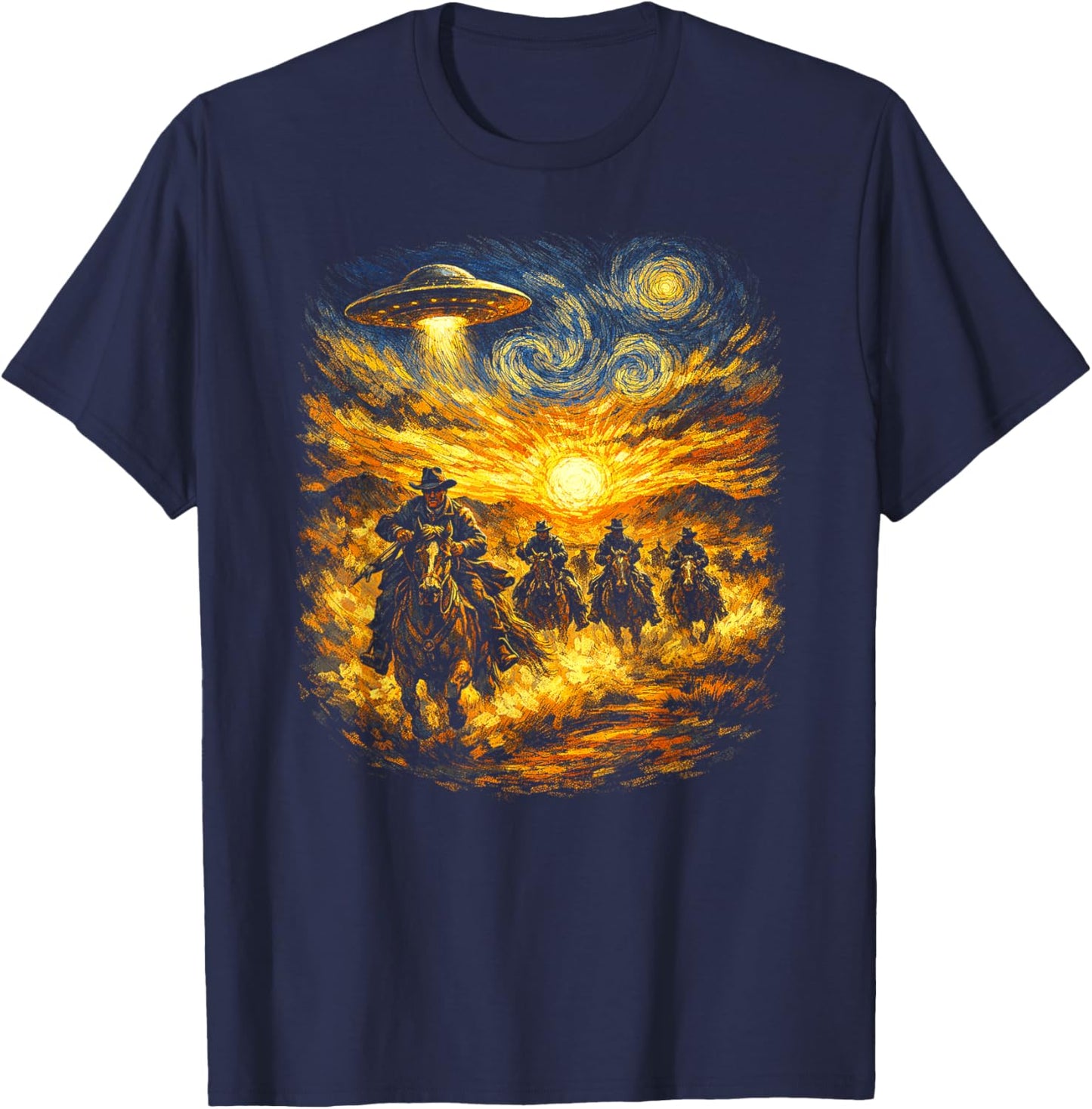 Vintage Cowboy Western Alien UFO Funny Men's T-Shirt - T-Shirt | Navy