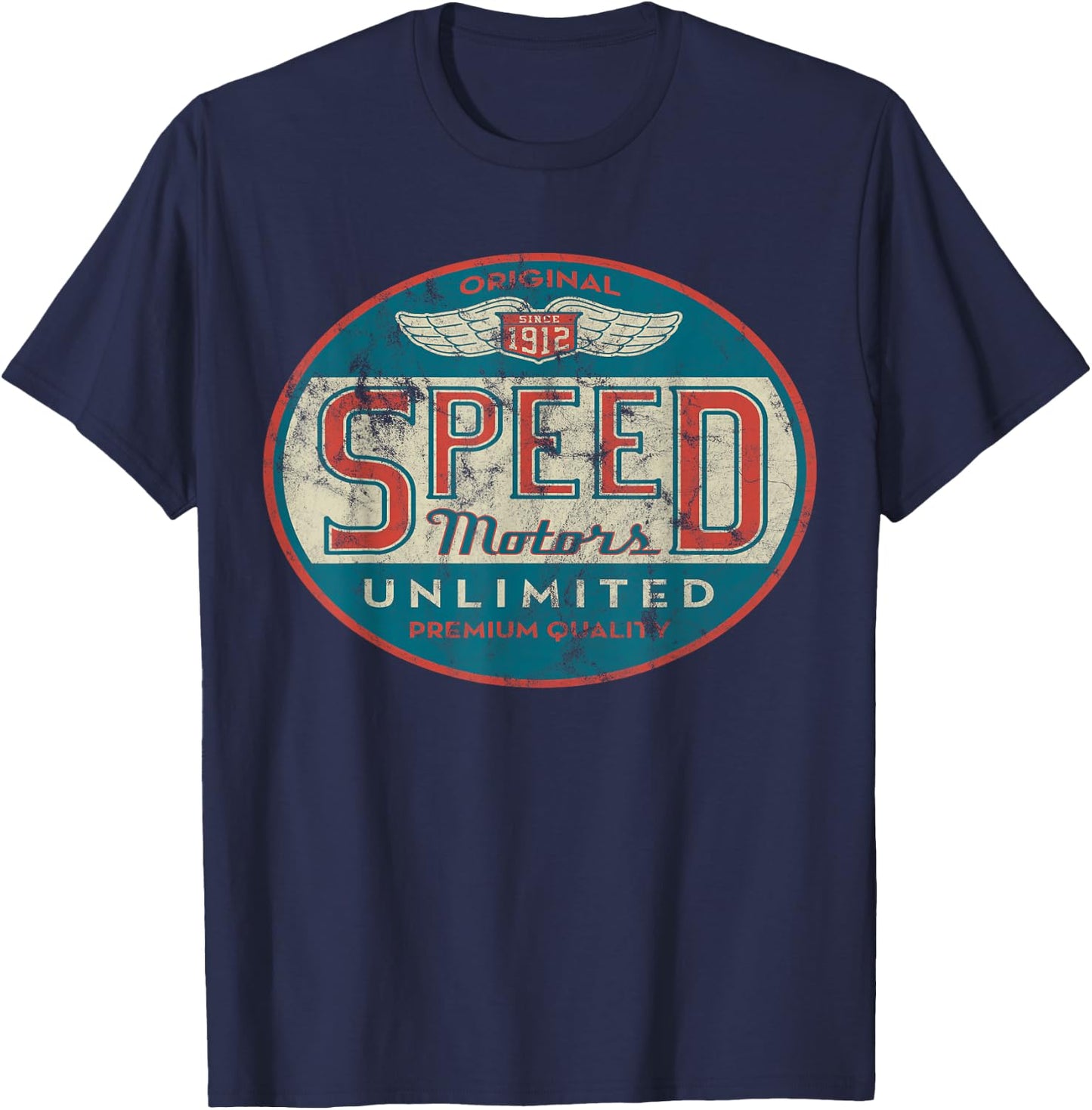 Vintage Speed Motor (Distressed Shirts Women & Men) T-Shirt - T-Shirt | Navy