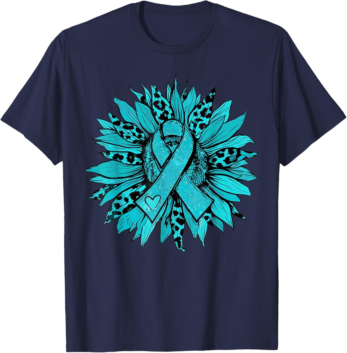 Sunflower Teal Cervical Cancer Awareness Women Girls Warrior T-Shirt - T-Shirt | Navy