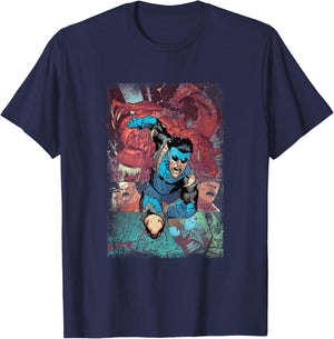 INVINCIBLE -Adults , Black, Small, Short Sleeve, Modern Classic Fit, Distressed Graphic, Lightweight, Classic Fit, Comic Fans, General Audience T-Shirt - T-Shirt | Navy