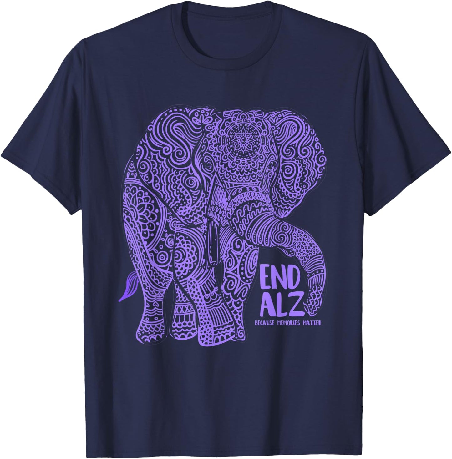 Purple Elephant Alzheimer Awareness Apparel & Gifts, END ALZ Small T-Shirt - T-Shirt | Navy