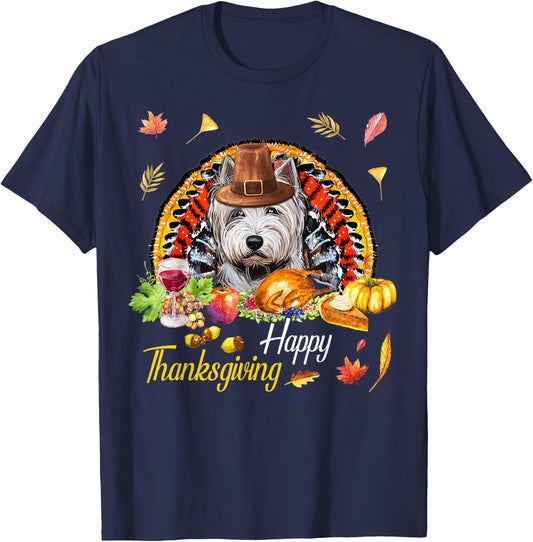 Happy Thanksgiving day Westie Dog Funny Dog Mom gifts T-Shirt - T-Shirt | Navy