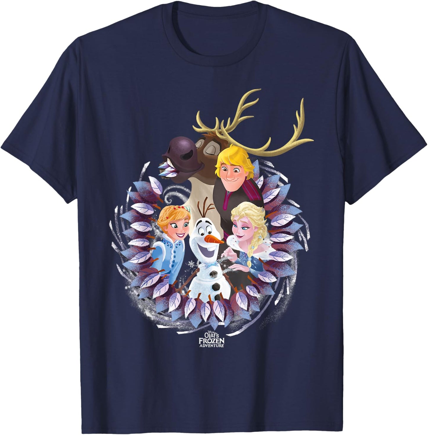 Disney Frozen Christmas Wreath Group Shot Graphic T-Shirt - T-Shirt | Navy