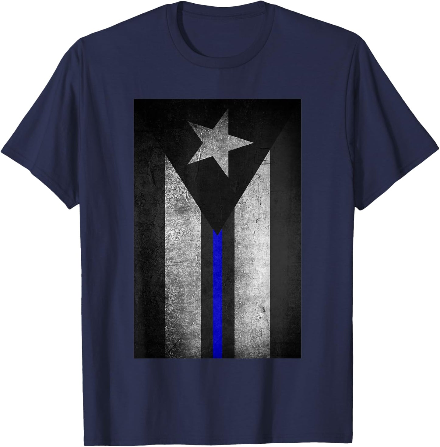 Puerto Rico Flag Police Thin Blue Line Dirty T-Shirt - T-Shirt | Navy