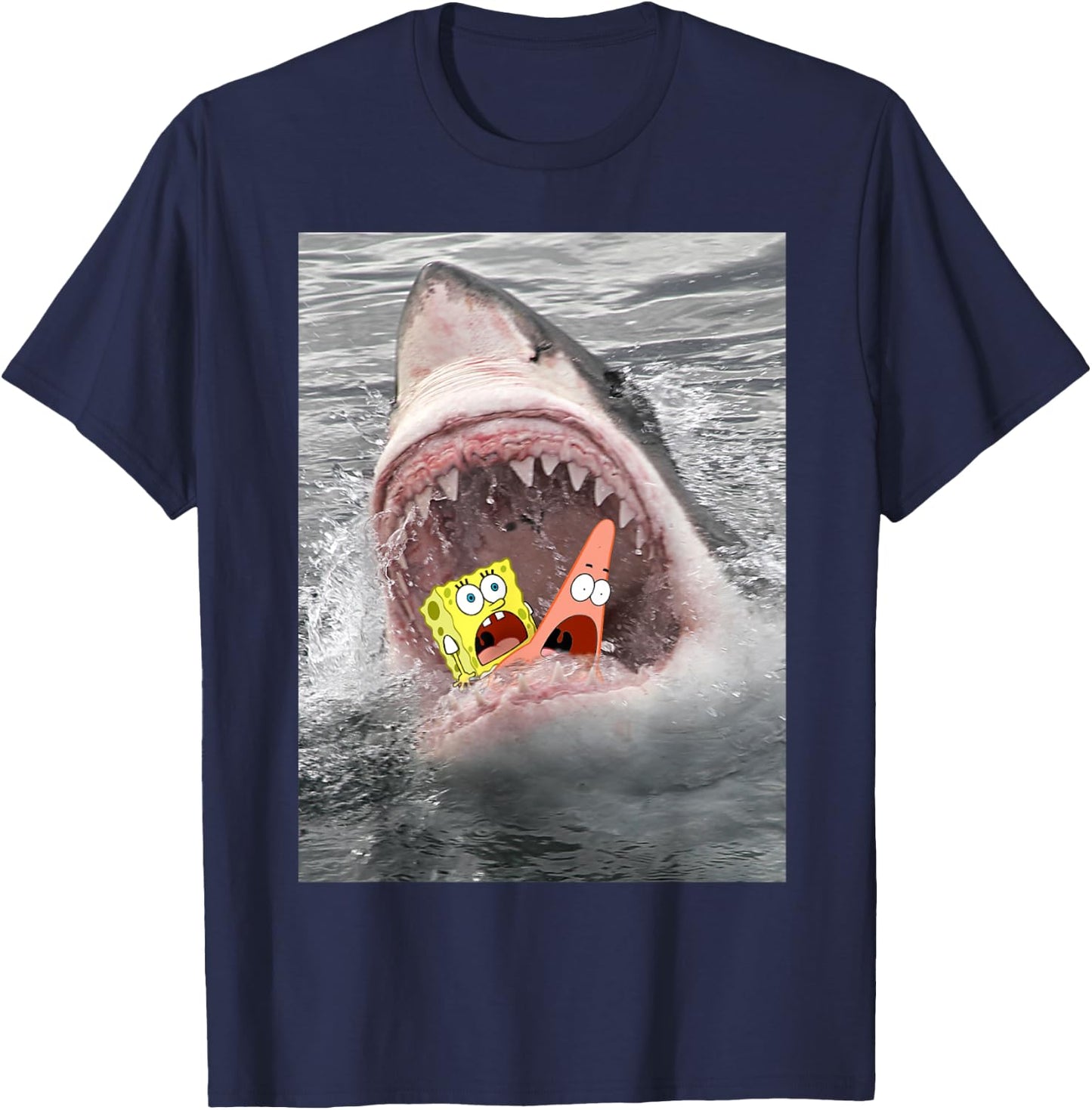 Spongebob SquarePants Shark Attack Humorous T-Shirt - T-Shirt | Navy
