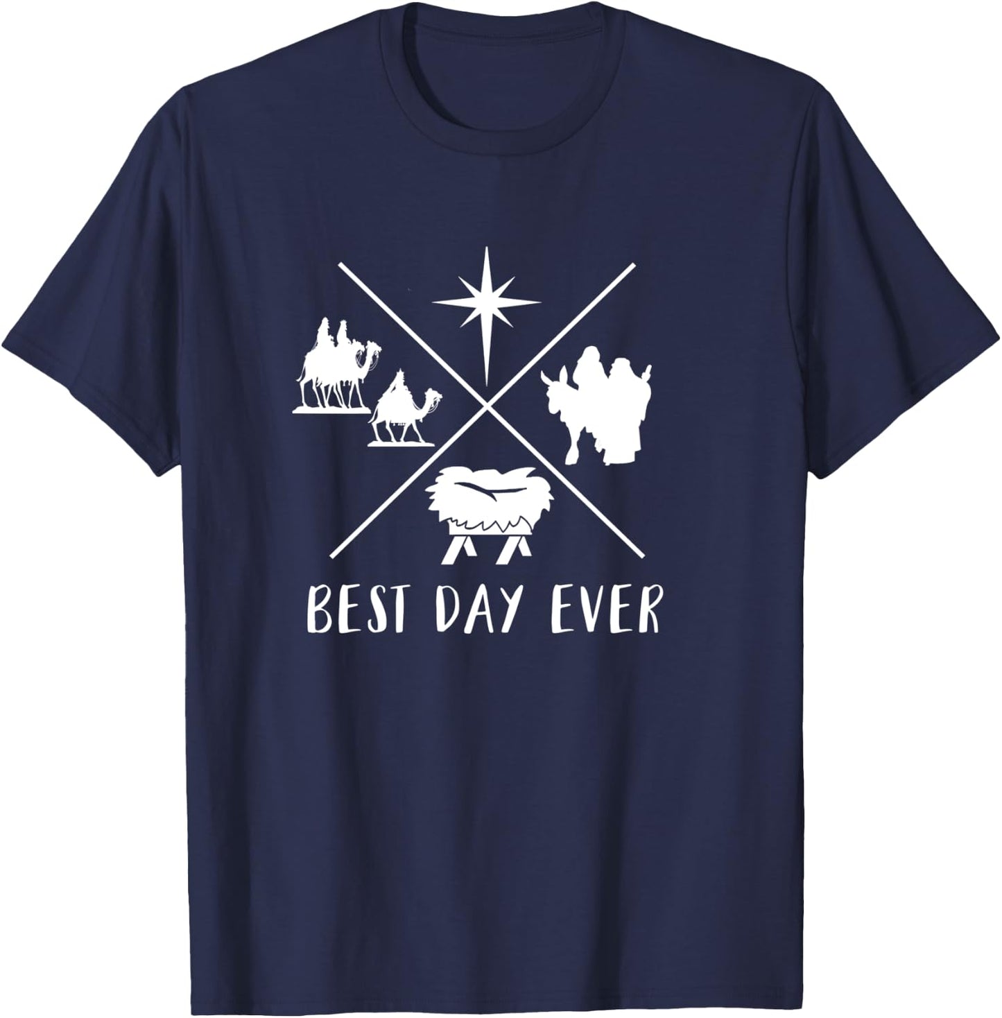 Modern Nativity Scene Best Day Ever Christmas T-Shirt - T-Shirt | Navy