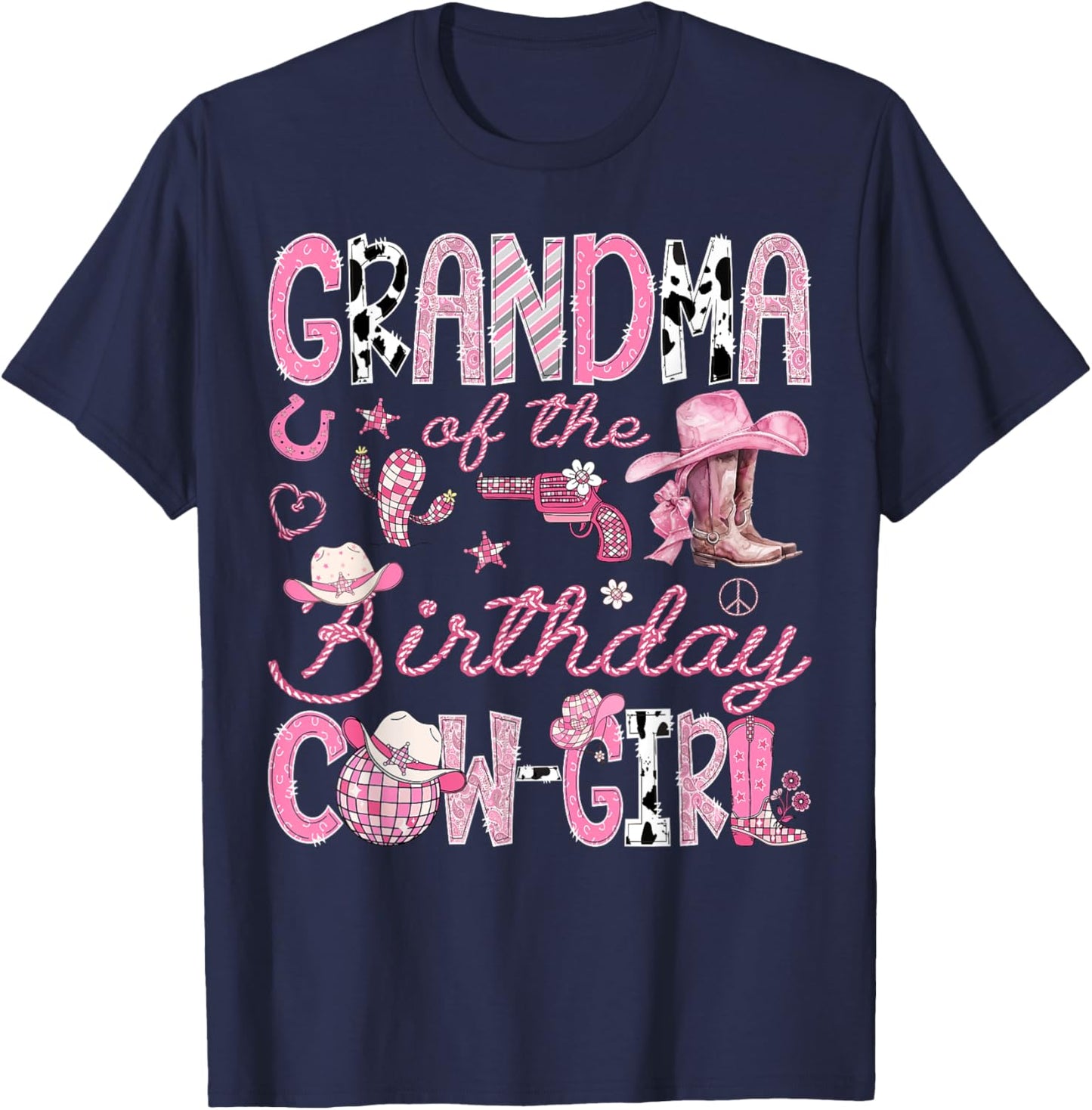 Grandma of The Birthday Cow-Girl Rodeo Western Coquette T-Shirt - T-Shirt | Navy