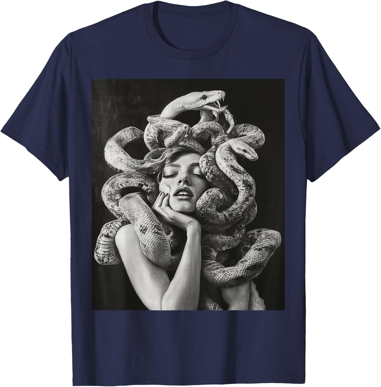 Goth Medusa Tops Black Gothic White Design Snake T-Shirt - T-Shirt | Navy